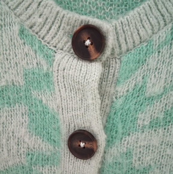 2020 Wild Fable Houndstooth Whiskers Mint Green Chunky Cardigan Balloon Sleeves - Picture 5 of 11